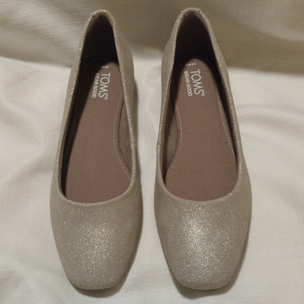 Toms Brielle Pale Gold Metallic Glitter Flats NWOB
